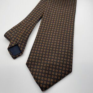 Brooks Brothers Makers Mens Silk Tie Brown Orange Polka Dot Hand Made USA